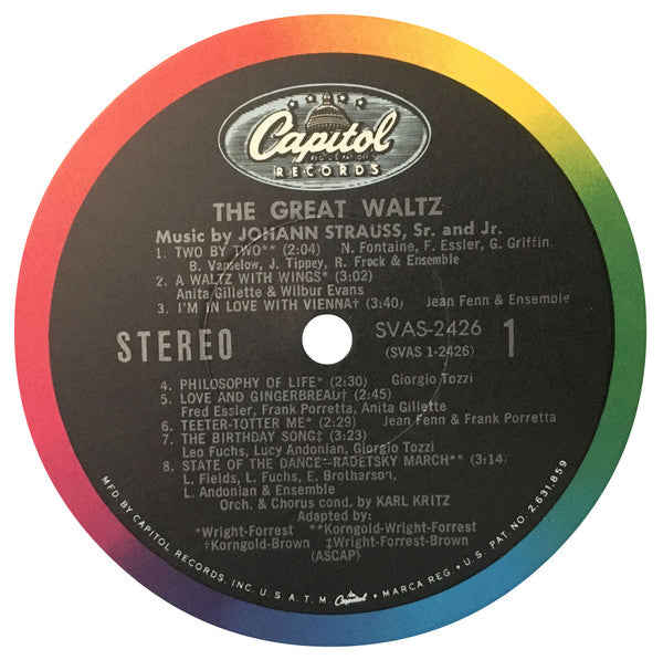 Johann Strauss Sr. And Johann Strauss Jr. - Giorgio Tozzi, Jean Fenn, Karl Kritz : The Great Waltz (Original Cast) (LP, Album, Gat)