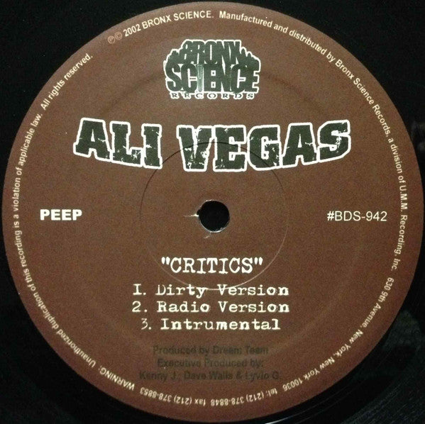 Ali Vegas : Critics / Gangsta Boogie (12")