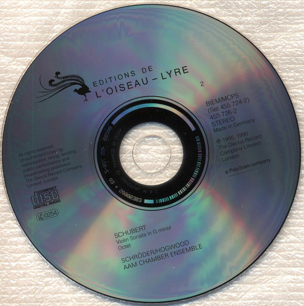Franz Schubert - Steven Lubin / The Academy Of Ancient Music Chamber Ensemble / Jaap Schröder / Christopher Hogwood : Trout Quintet - Octet - 3 Violin Sonatas (2xCD, Comp, RE, RM)