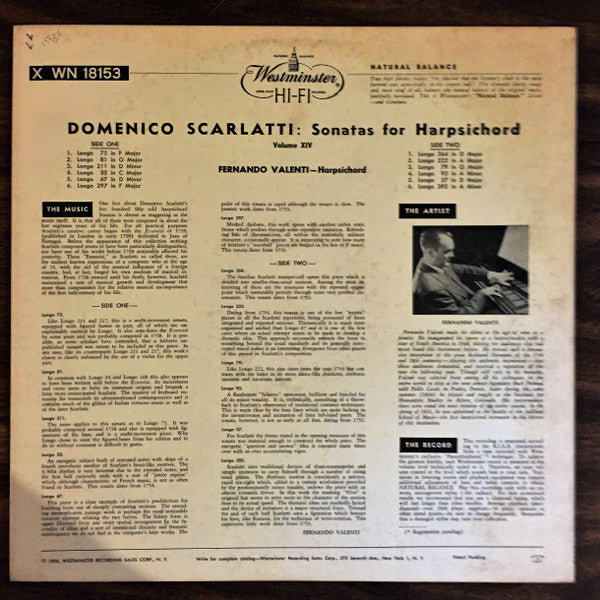 Fernando Valenti, Domenico Scarlatti : Scarlatti Sonatas For Harpsichord Vol. 14 (LP, Album)