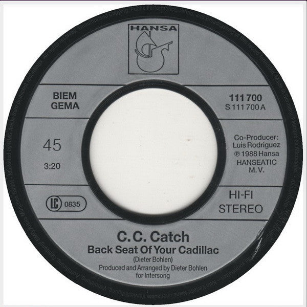 C.C. Catch : Backseat Of Your Cadillac (7", Single)