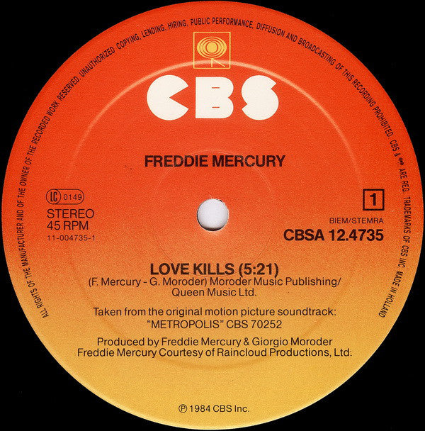 Freddie Mercury : Love Kills (Extended Version) (12", Maxi)