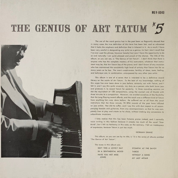 Art Tatum : The Genius of Art Tatum #5 (LP, Album, Mono, RE)
