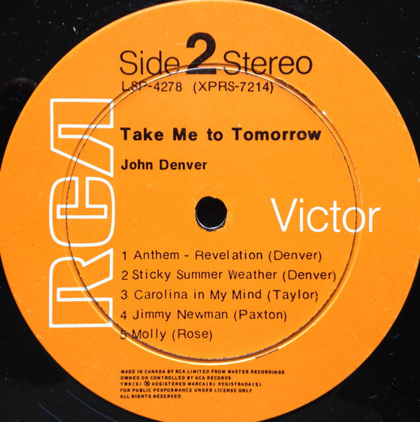John Denver : Take Me To Tomorrow (LP, Album)
