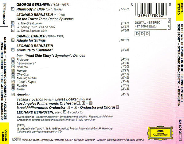 George Gershwin, Leonard Bernstein, Samuel Barber : Bernstein Conducts Gershwin Barber Bernstein (CD, Comp, RE)