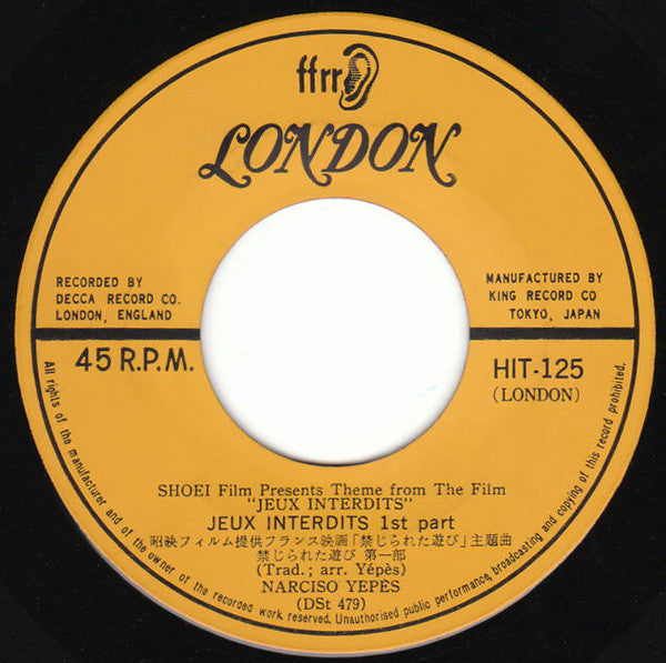 Narciso Yepes : Jeux Interdits (7", Single, Yel)