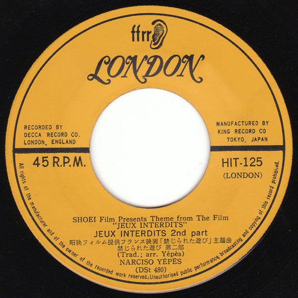 Narciso Yepes : Jeux Interdits (7", Single, Yel)