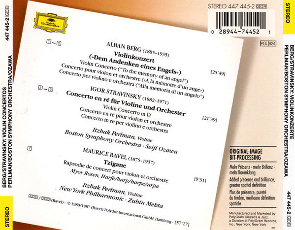Alban Berg - Igor Stravinsky / Itzhak Perlman - Boston Symphony Orchestra - Seiji Ozawa : Violin Concertos (CD, Comp, RE, RM)