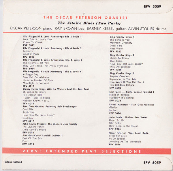 The Oscar Peterson Quartet : The Astaire Blues (Two Parts) (7", Single)