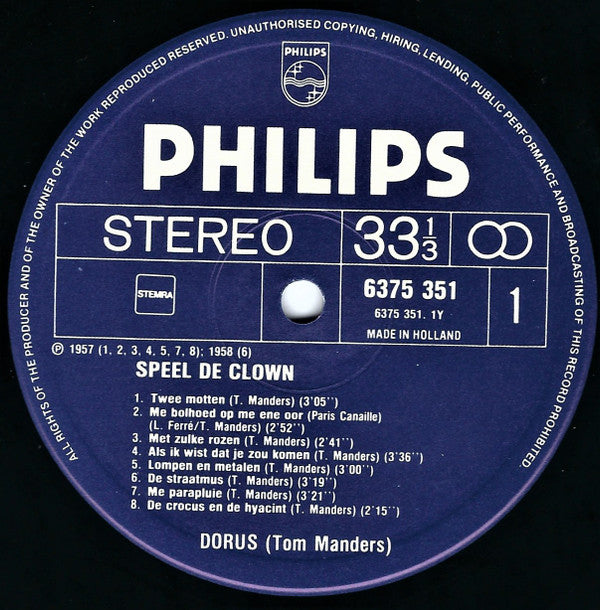 Tom (Dorus) Manders* : Speel De Clown - Liedjes En Conferences Tom (Dorus) Manders (2xLP, Comp)