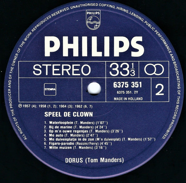 Tom (Dorus) Manders* : Speel De Clown - Liedjes En Conferences Tom (Dorus) Manders (2xLP, Comp)