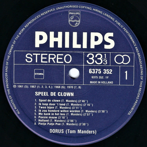 Tom (Dorus) Manders* : Speel De Clown - Liedjes En Conferences Tom (Dorus) Manders (2xLP, Comp)