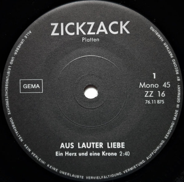 Aus Lauter Liebe : Ein Herz Und Eine Krone - Hot Lover (7", Mono)