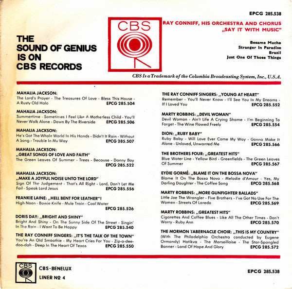 Ray Conniff And His Orchestra & Chorus : Say It With Music (7", EP)