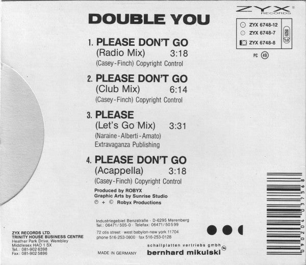 Double You : Please Don't Go (CD, Single, Car)