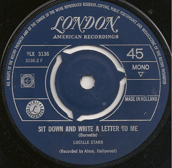 Lucille Starr : The French Song (Quand Le Soleil..) / Sit Down And Write A Letter To Me (7", Single, Mono, Blu)