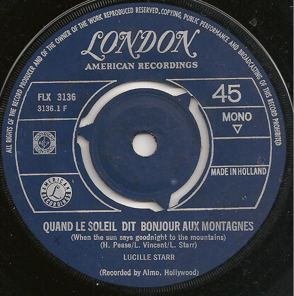 Lucille Starr : The French Song (Quand Le Soleil..) / Sit Down And Write A Letter To Me (7", Single, Mono, Blu)