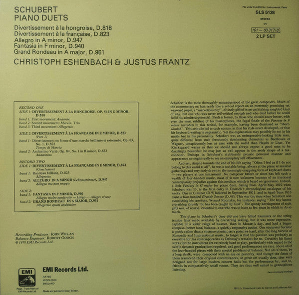 Franz Schubert, Christoph Eschenbach, Justus Frantz : Piano Duets (2xLP)