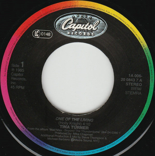 Tina Turner : One Of The Living (7", Single)