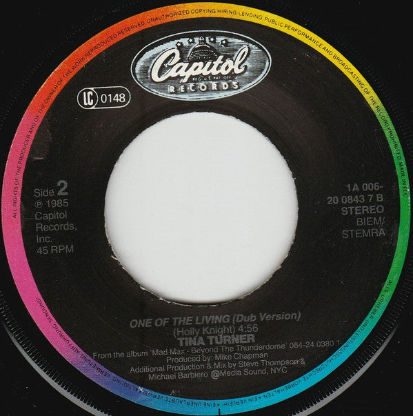 Tina Turner : One Of The Living (7", Single)