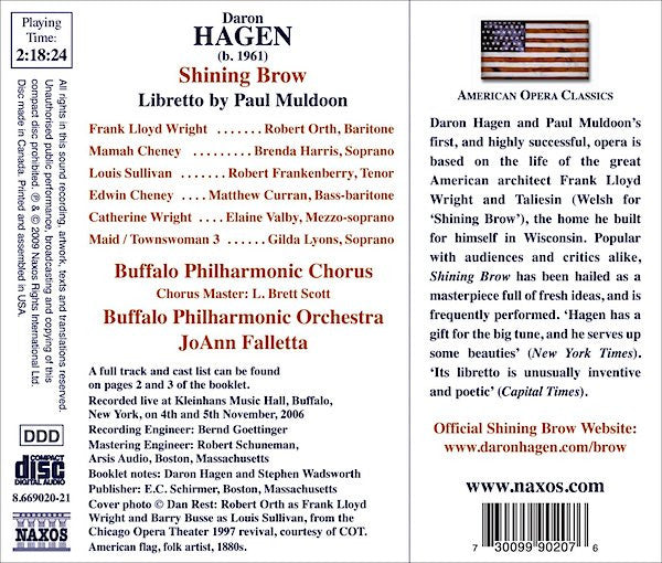 Daron Hagen, Paul Muldoon - Robert Orth • Brenda Harris (2) • Robert Frankenberry • Matthew Curran • Elaine Valby • Gilda Lyons, Buffalo Philharmonic Orchestra And Buffalo Philharmonic Chorus, JoAnn Falletta : Shining Brow (2xCD)