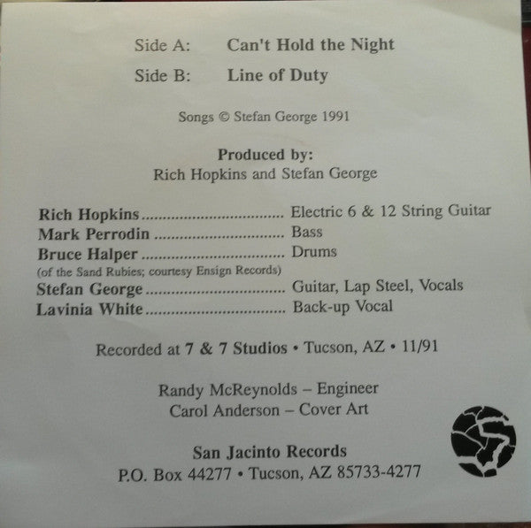 Stefan George (2) : Can't Hold The Night (7", Single)