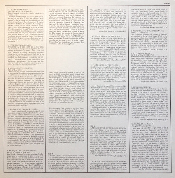 Various : Sierra Leone - Musiques Traditionnelles (LP, RE)