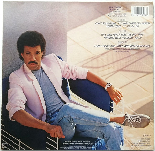 Lionel Richie : Can't Slow Down (LP, Album, RE, Gat)