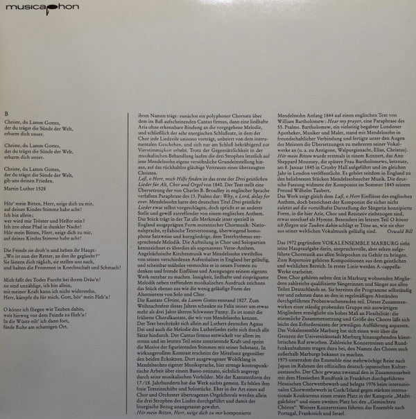Felix Mendelssohn-Bartholdy, Uta Spreckelsen, Dorothea Brinkmann, Vokalensemble Marburg, Instrumentalensemble Marburg, Rolf Beck : Kantaten - Geistliche Lieder (LP)