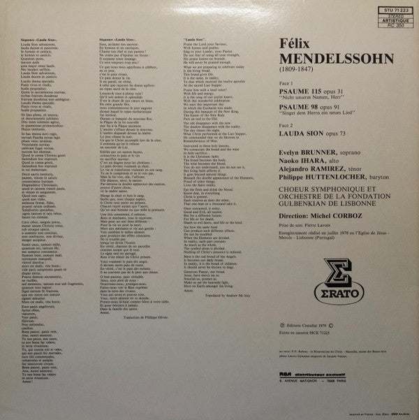 Felix Mendelssohn-Bartholdy, Gulbenkian Orchestra, Michel Corboz : Psaumes  Vol.2 (LP)