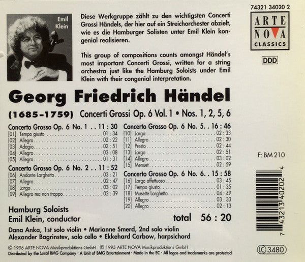 Georg Friedrich Händel, Hamburg Soloists*, Emil Klein : Concerti Grossi Op.6 Vol.1 - Nos.1, 2, 5, 6 (CD)