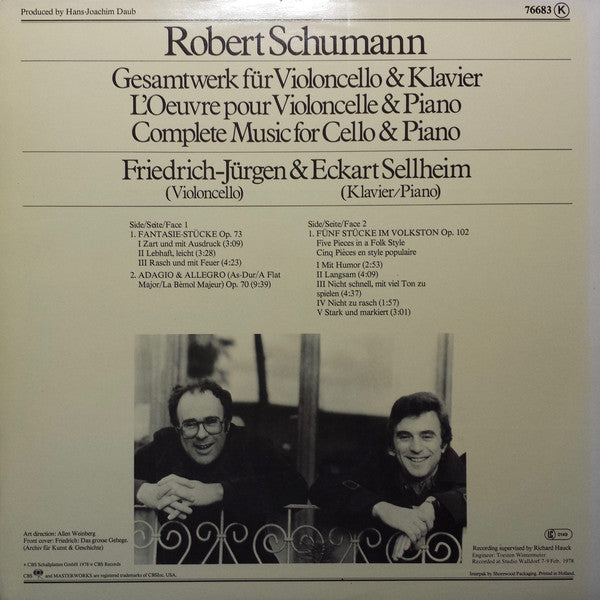 Robert Schumann, Friedrich-Jürgen Sellheim, Eckart Sellheim : Complete Music For Cello & Piano (LP)