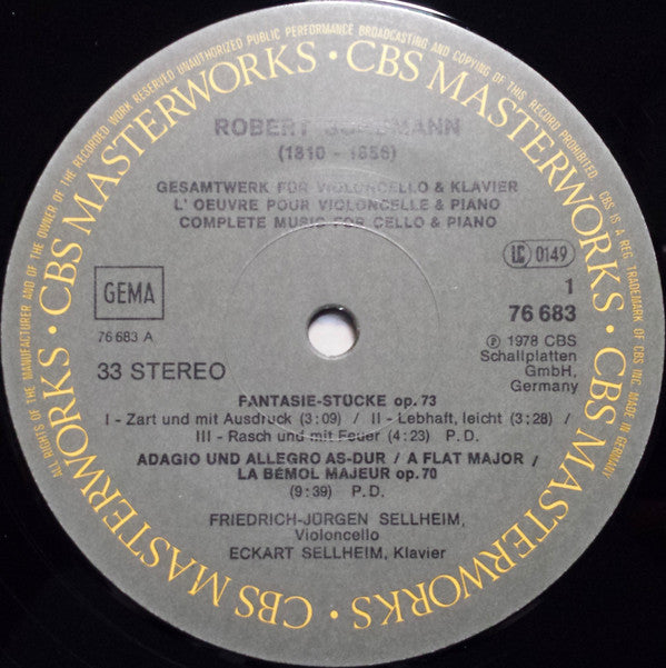 Robert Schumann, Friedrich-Jürgen Sellheim, Eckart Sellheim : Complete Music For Cello & Piano (LP)
