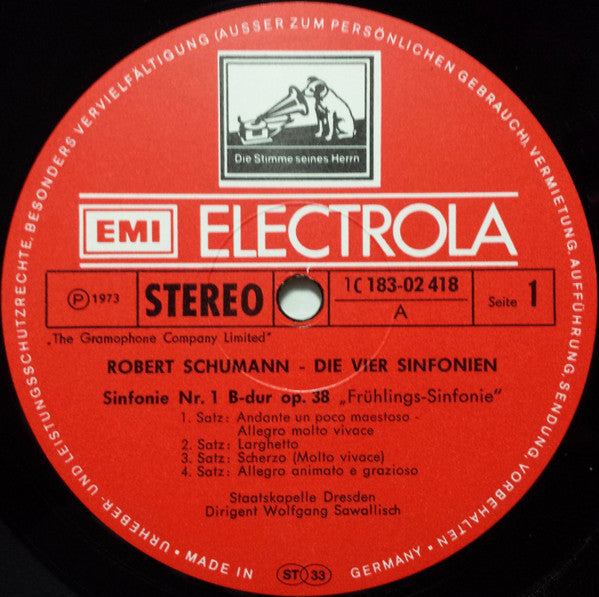 Robert Schumann – Wolfgang Sawallisch, Staatskapelle Dresden : Die Vier Sinfonien / Ouvertüre, Scherzo & Finale / Manfred-Ouvertüre (3xLP, RP + Box)