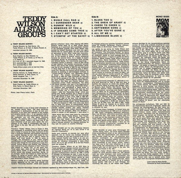 Teddy Wilson : Teddy Wilson All Star Groups (LP, Comp, Mono)