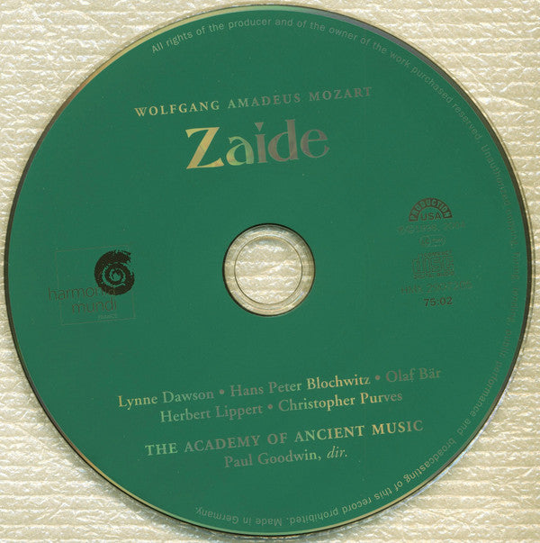 Wolfgang Amadeus Mozart - Lynne Dawson, Hans Peter Blochwitz, Olaf Bär, Herbert Lippert, Christopher Purves, The Academy Of Ancient Music, Paul Goodwin (2) : Zaide K. 344 (336b) (CD)