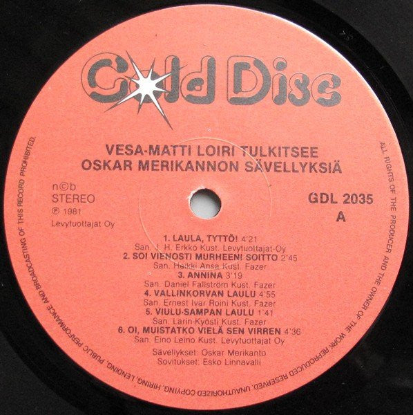 Vesa-Matti Loiri : Vesa-Matti Loiri Tulkitsee Oskar Merikannon Lauluja Esko Linnavallin Sovituksina (LP, Album)
