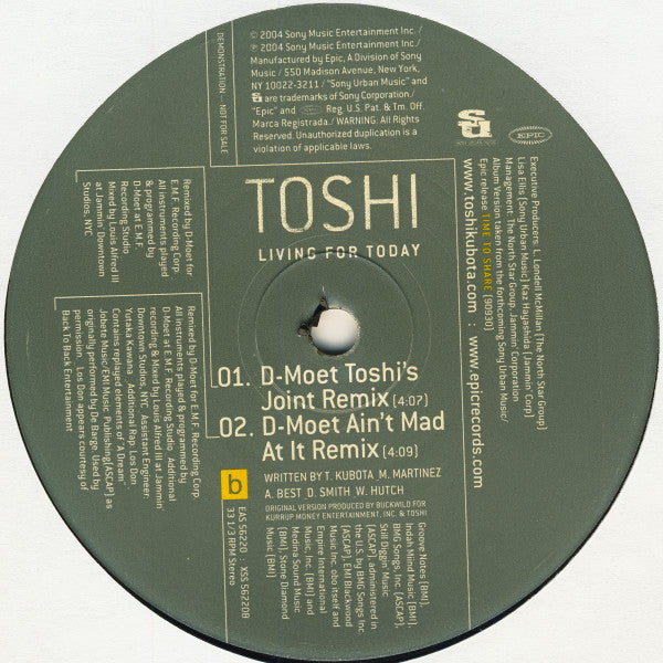 Toshinobu Kubota : Living For Today (12", Promo)