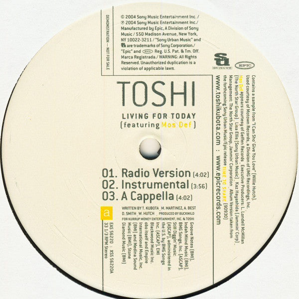 Toshinobu Kubota : Living For Today (12", Promo)