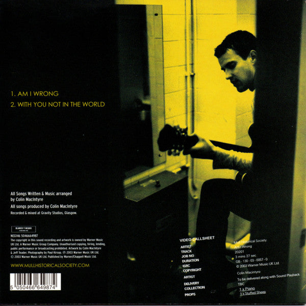 Mull Historical Society : Am I Wrong (7", Single)