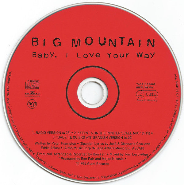 Big Mountain : Baby, I Love Your Way (CD, Single)