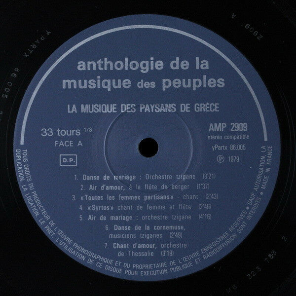 Various : La Musique Des Paysans De Grèce (LP)