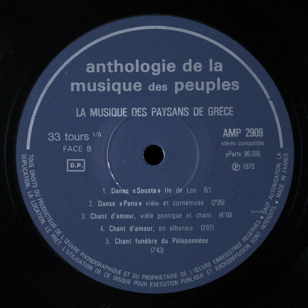 Various : La Musique Des Paysans De Grèce (LP)