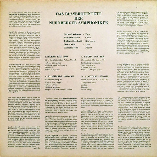 Joseph Haydn, August Klughardt, Anton Reicha, Wolfgang Amadeus Mozart / Nürnberger Symphoniker : Musik Für Bläserquintett (LP)