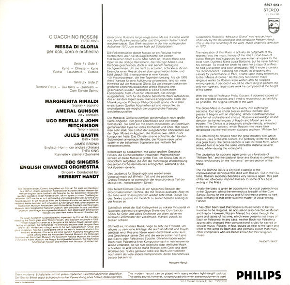 Herbert Handt, Gioacchino Rossini, BBC Singers, English Chamber Orchestra : Messa Di Gloria (LP)