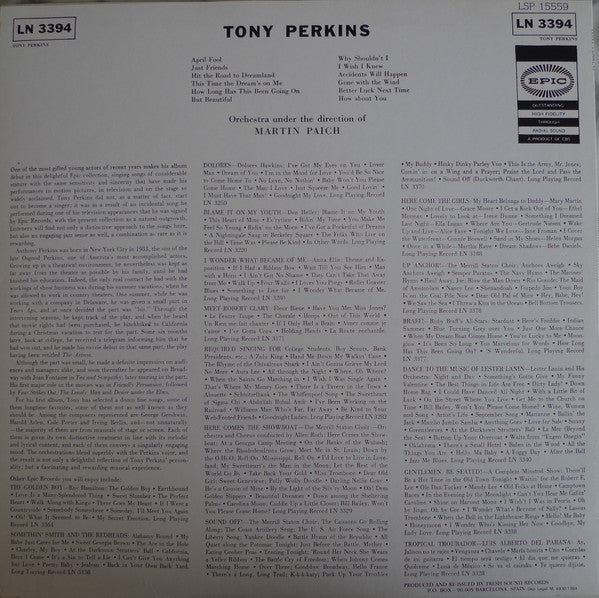 Anthony Perkins : Orchestra Under The Direction Of Martin Paich (LP, RE)