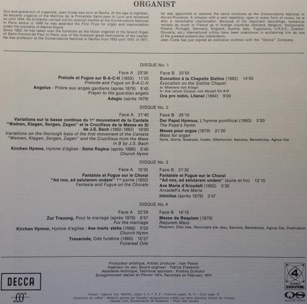 Franz Liszt, Jean Costa (2) : Intégrale De L'Œuvre Pour Orgue = Complete Works For Organ (4xLP, Comp, Quad, Box + Box)