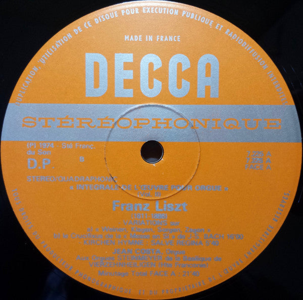 Franz Liszt, Jean Costa (2) : Intégrale De L'Œuvre Pour Orgue = Complete Works For Organ (4xLP, Comp, Quad, Box + Box)