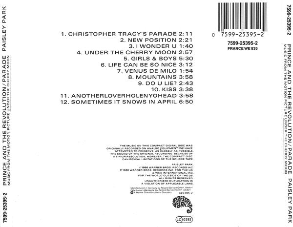 Prince And The Revolution : Parade (Music From The Motion Picture Under The Cherry Moon) (CD, Album, RE)