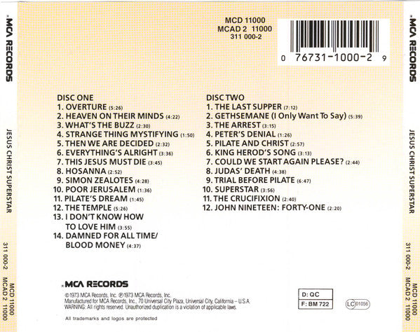 Various : Jesus Christ Superstar (The Original Motion Picture Sound Track Album) (2xCD, Album, RP)